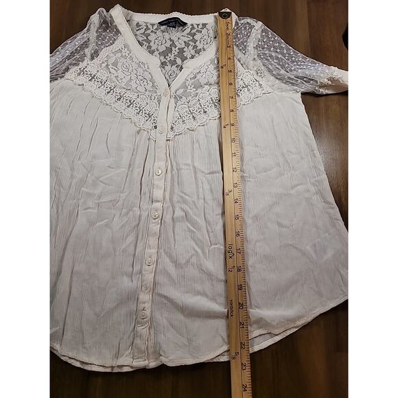 AE Ivory Peasant Top XS Boho Crochet Lace Fairycore Romantic Blouse - Picture 7 of 8